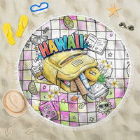 Hawaii Cruising Back To School Beach Blanket Grid Pattern With School Bag And Vintage Surf Van TS04 One Size 150cm White Yellow - Polynesian Pride