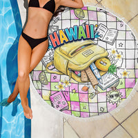 Hawaii Cruising Back To School Beach Blanket Grid Pattern With School Bag And Vintage Surf Van TS04 - Polynesian Pride