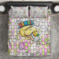 Hawaii Cruising Back To School Bedding Set Grid Pattern With School Bag And Vintage Surf Van TS04 White Yellow - Polynesian Pride