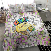 Hawaii Cruising Back To School Bedding Set Grid Pattern With School Bag And Vintage Surf Van TS04 - Polynesian Pride