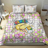 Hawaii Cruising Back To School Bedding Set Grid Pattern With School Bag And Vintage Surf Van TS04 - Polynesian Pride