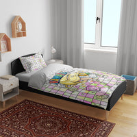 Hawaii Cruising Back To School Bedding Set Grid Pattern With School Bag And Vintage Surf Van TS04 - Polynesian Pride