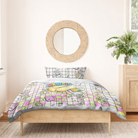 Hawaii Cruising Back To School Bedding Set Grid Pattern With School Bag And Vintage Surf Van TS04 - Polynesian Pride