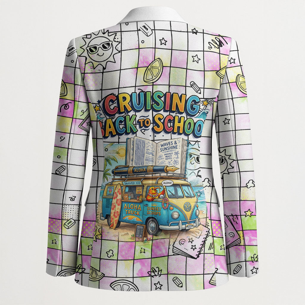 Hawaii Cruising Back To School Blazer Grid Pattern With School Bag And Vintage Surf Van TS04 - Polynesian Pride