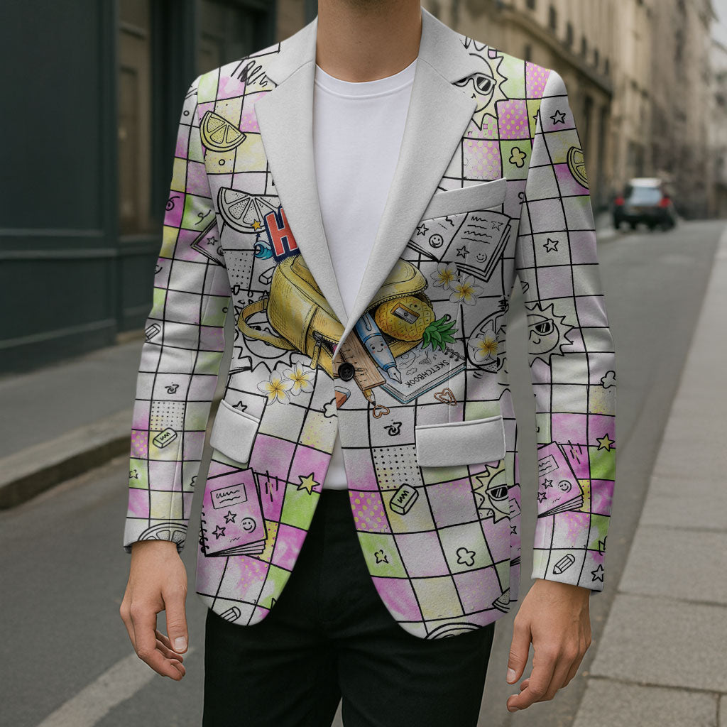 Hawaii Cruising Back To School Blazer Grid Pattern With School Bag And Vintage Surf Van TS04 - Polynesian Pride