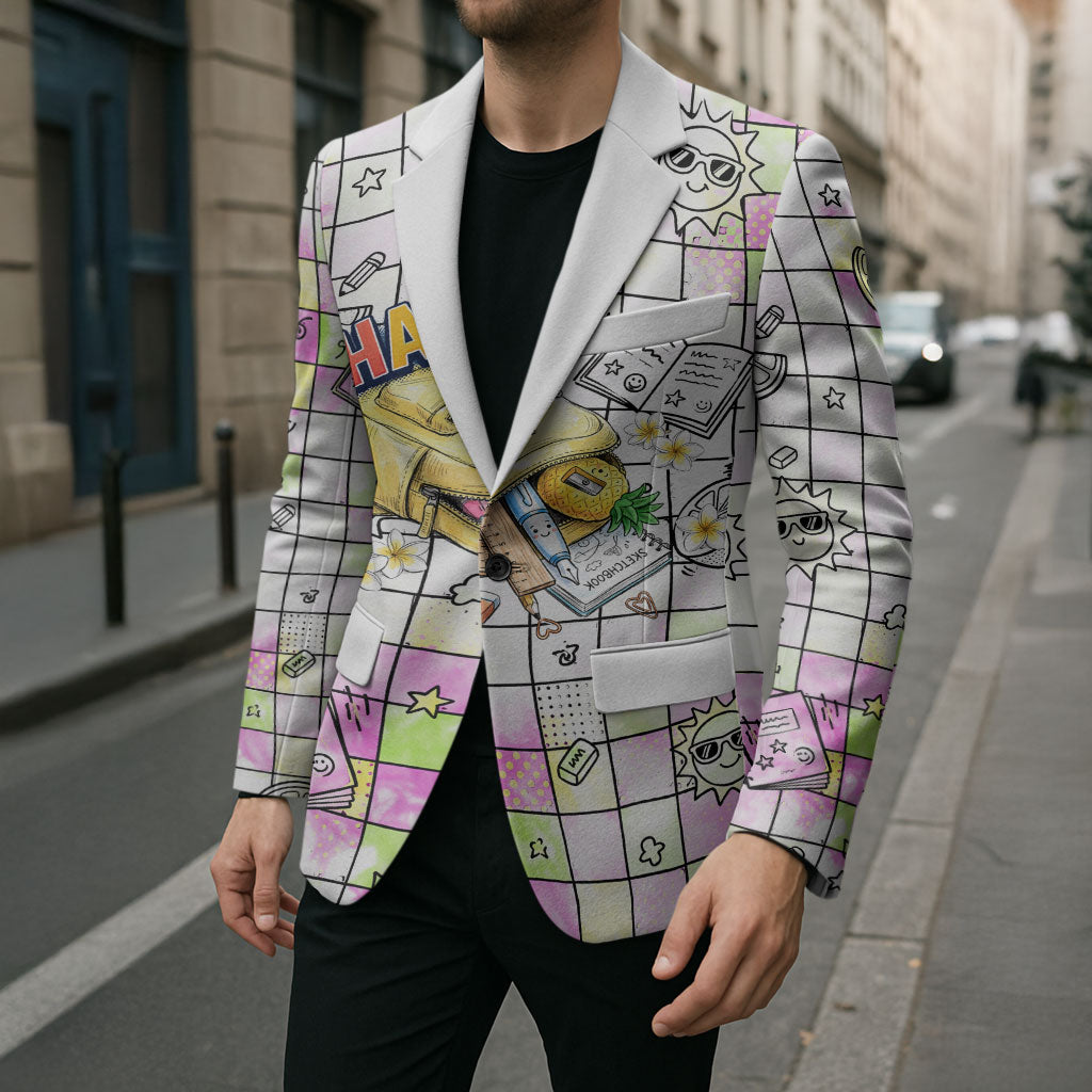 Hawaii Cruising Back To School Blazer Grid Pattern With School Bag And Vintage Surf Van TS04 - Polynesian Pride