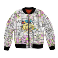 Hawaii Cruising Back To School Bomber Jacket Grid Pattern With School Bag And Vintage Surf Van TS04 Unisex White Yellow - Polynesian Pride