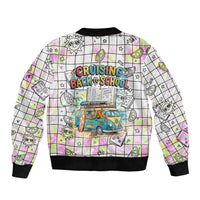 Hawaii Cruising Back To School Bomber Jacket Grid Pattern With School Bag And Vintage Surf Van TS04 - Polynesian Pride