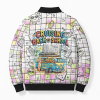 Hawaii Cruising Back To School Bomber Puffer Jacket Grid Pattern With School Bag And Vintage Surf Van TS04 - Polynesian Pride
