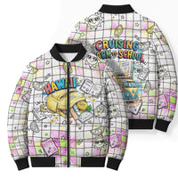 Hawaii Cruising Back To School Bomber Puffer Jacket Grid Pattern With School Bag And Vintage Surf Van TS04 - Polynesian Pride