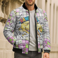 Hawaii Cruising Back To School Bomber Puffer Jacket Grid Pattern With School Bag And Vintage Surf Van TS04 - Polynesian Pride