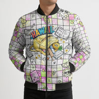 Hawaii Cruising Back To School Bomber Puffer Jacket Grid Pattern With School Bag And Vintage Surf Van TS04 - Polynesian Pride