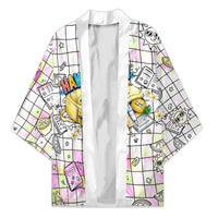 Hawaii Cruising Back To School Kimono Grid Pattern With School Bag And Vintage Surf Van TS04 Unisex White Yellow - Polynesian Pride