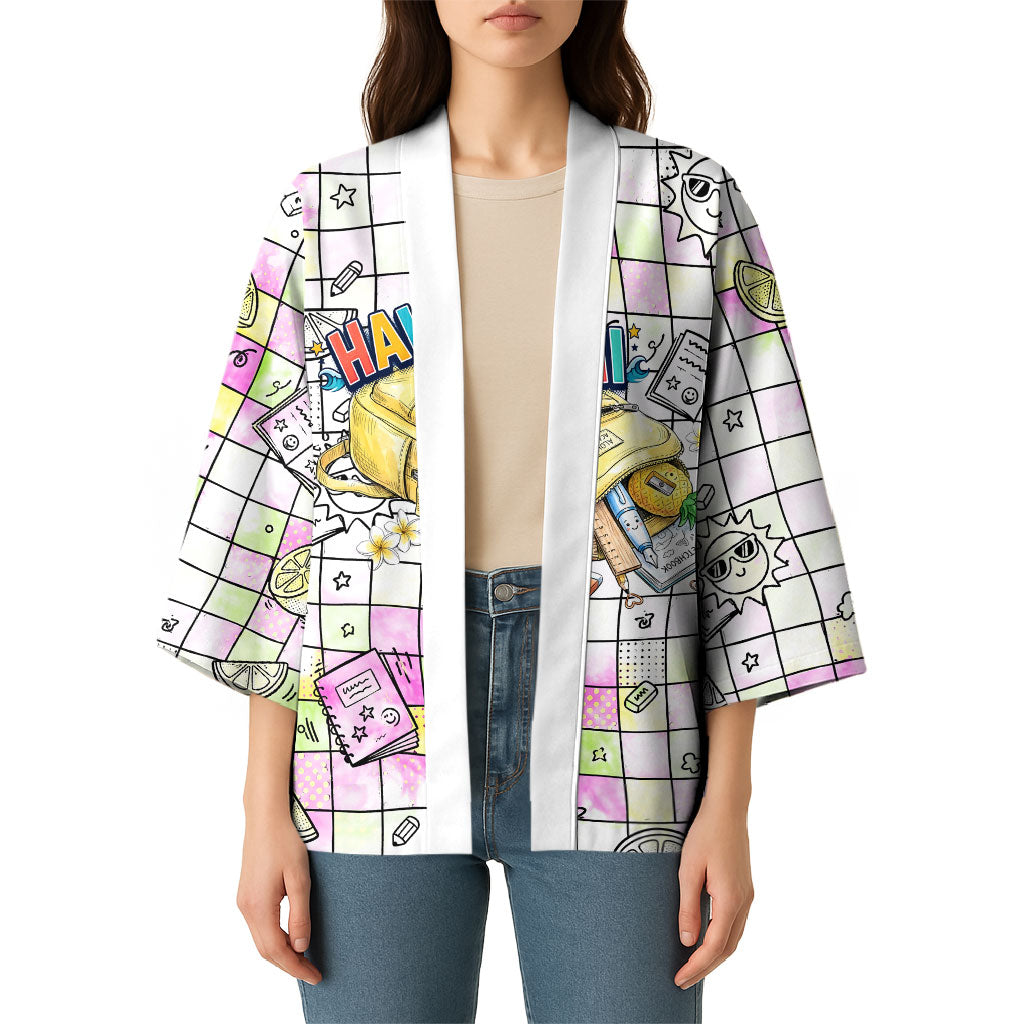 Hawaii Cruising Back To School Kimono Grid Pattern With School Bag And Vintage Surf Van TS04 - Polynesian Pride