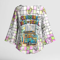 Hawaii Cruising Back To School Kimono Sleeve Blouse Grid Pattern With School Bag And Vintage Surf Van TS04 - Polynesian Pride