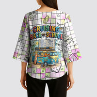 Hawaii Cruising Back To School Kimono Sleeve Blouse Grid Pattern With School Bag And Vintage Surf Van TS04 - Polynesian Pride