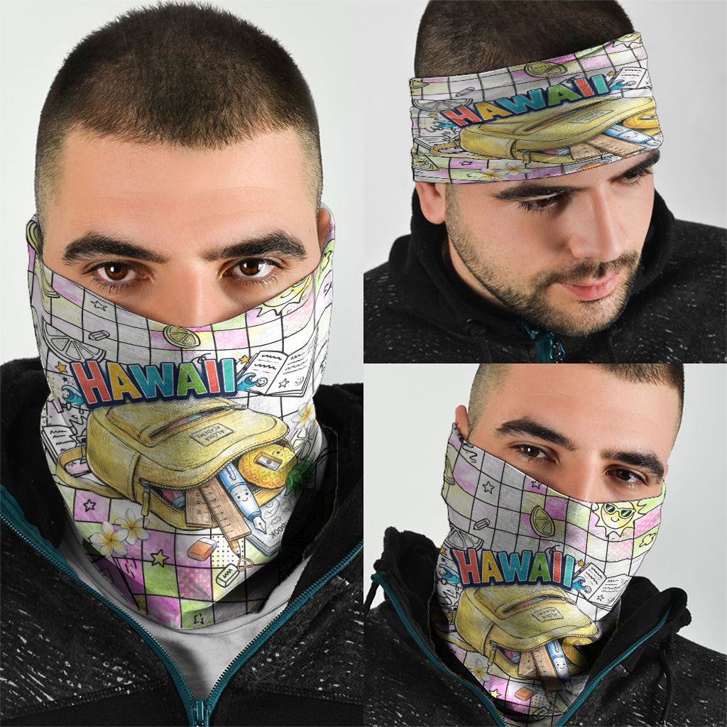 Hawaii Cruising Back To School Neck Gaiter Grid Pattern With School Bag And Vintage Surf Van TS04 - Polynesian Pride