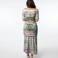 Hawaii Cruising Back To School Puletasi Grid Pattern With School Bag And Vintage Surf Van TS04 - Polynesian Pride