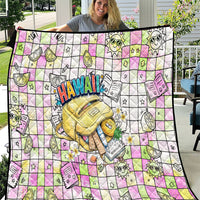 Hawaii Cruising Back To School Quilt Grid Pattern With School Bag And Vintage Surf Van TS04 White Yellow - Polynesian Pride