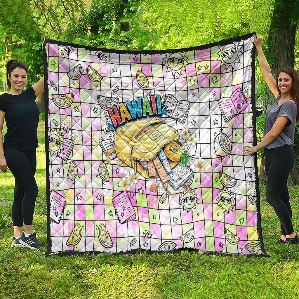 Hawaii Cruising Back To School Quilt Grid Pattern With School Bag And Vintage Surf Van TS04 - Polynesian Pride