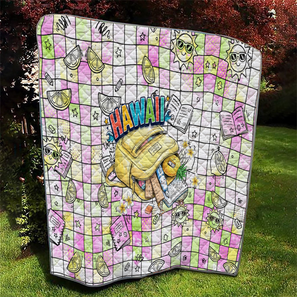 Hawaii Cruising Back To School Quilt Grid Pattern With School Bag And Vintage Surf Van TS04 - Polynesian Pride