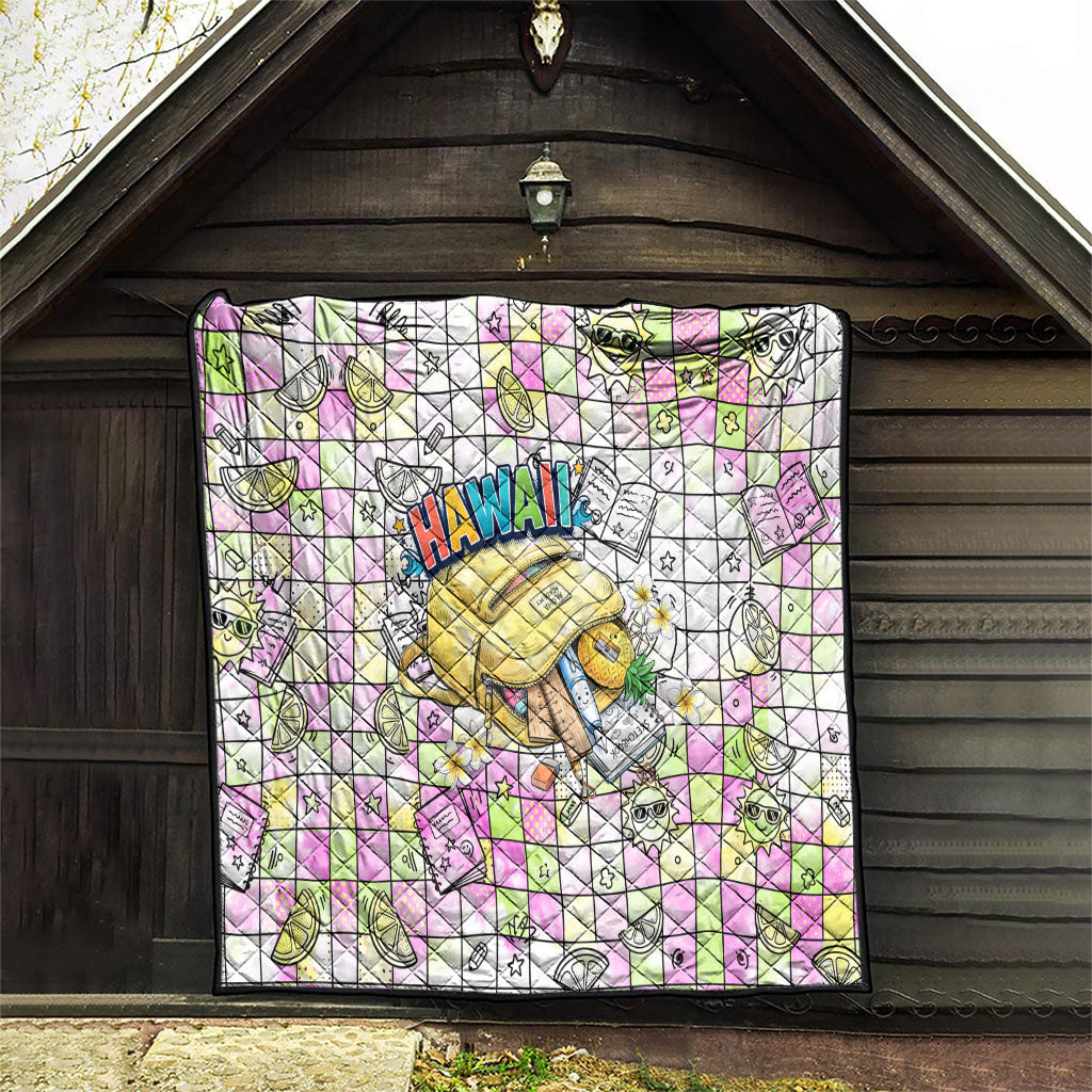 Hawaii Cruising Back To School Quilt Grid Pattern With School Bag And Vintage Surf Van TS04 - Polynesian Pride