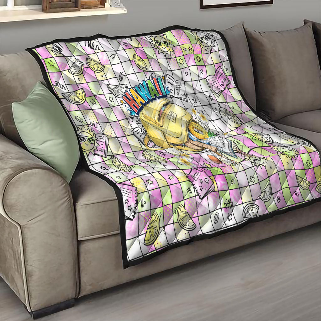 Hawaii Cruising Back To School Quilt Grid Pattern With School Bag And Vintage Surf Van TS04 - Polynesian Pride