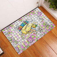Hawaii Cruising Back To School Rubber Doormat Grid Pattern With School Bag And Vintage Surf Van TS04 - Polynesian Pride
