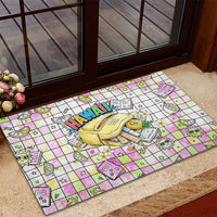 Hawaii Cruising Back To School Rubber Doormat Grid Pattern With School Bag And Vintage Surf Van TS04 - Polynesian Pride