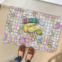 Hawaii Cruising Back To School Rubber Doormat Grid Pattern With School Bag And Vintage Surf Van TS04 - Polynesian Pride