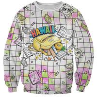 Hawaii Cruising Back To School Sweatshirt Grid Pattern With School Bag And Vintage Surf Van TS04 Unisex White Yellow - Polynesian Pride