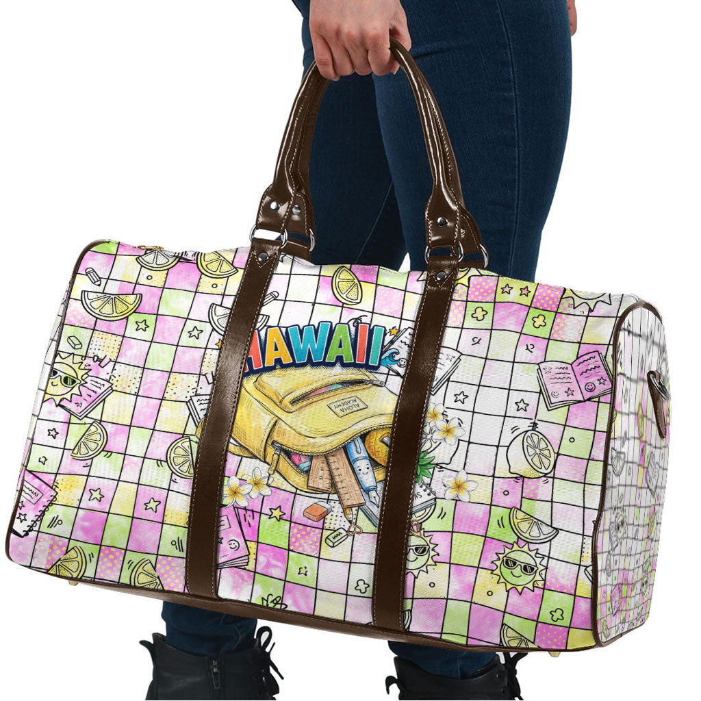Hawaii Cruising Back To School Travel Bag Grid Pattern With School Bag And Vintage Surf Van TS04 - Polynesian Pride