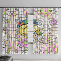 Hawaii Cruising Back To School Window Curtain Grid Pattern With School Bag And Vintage Surf Van TS04 With Hooks White Yellow - Polynesian Pride