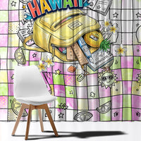 Hawaii Cruising Back To School Window Curtain Grid Pattern With School Bag And Vintage Surf Van TS04 - Polynesian Pride