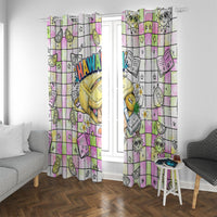 Hawaii Cruising Back To School Window Curtain Grid Pattern With School Bag And Vintage Surf Van TS04 With Grommets White Yellow - Polynesian Pride
