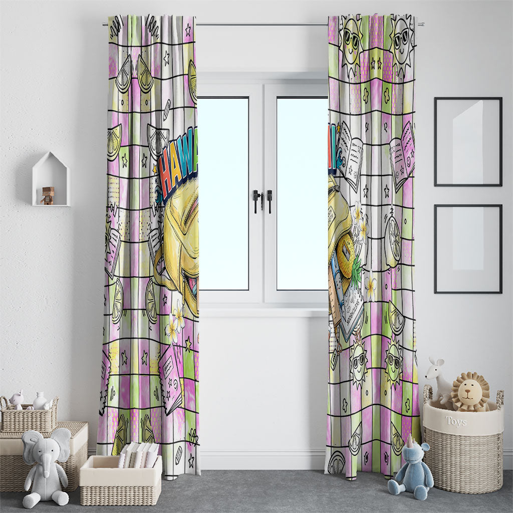 Hawaii Cruising Back To School Window Curtain Grid Pattern With School Bag And Vintage Surf Van TS04 - Polynesian Pride