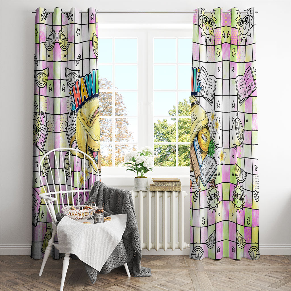 Hawaii Cruising Back To School Window Curtain Grid Pattern With School Bag And Vintage Surf Van TS04 - Polynesian Pride