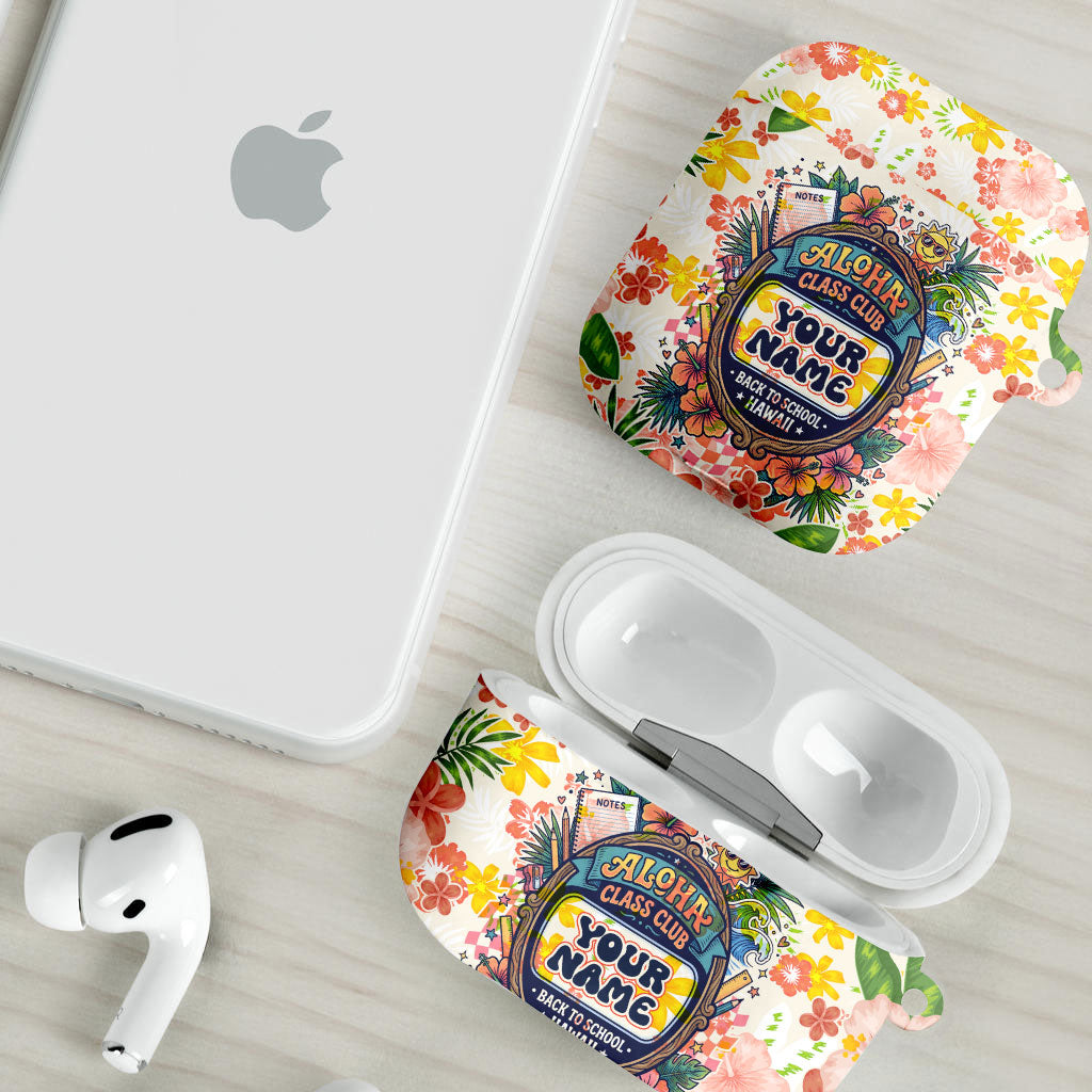 Personalized Hawaii School Club Back To Class AirPods Case Retro Tropical Hibiscus Pattern With Open Notebook TS04 - Polynesian Pride