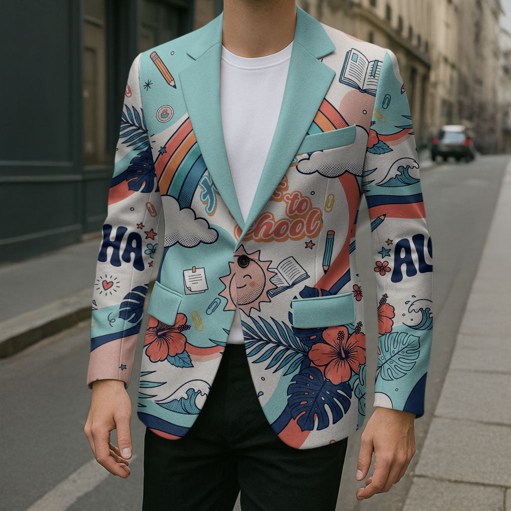 Personalized Hawaii Back To School Blazer Retro Rainbow Sun with Tropical Hibiscus Flowers TS04 - Polynesian Pride