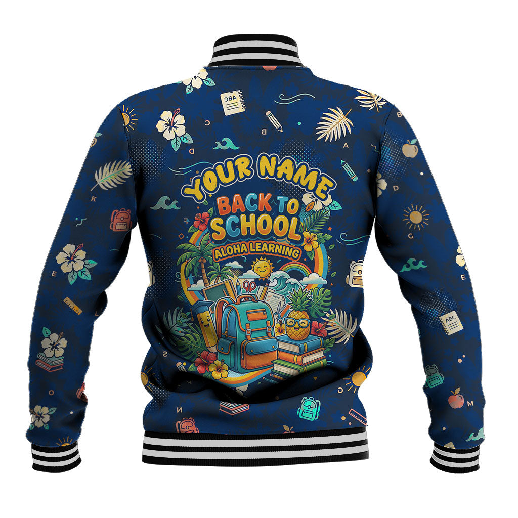 Personalized Hawaii Back To School Aloha Learning Baseball Jacket Retro Rainbow open Notebook with Pineapple and Hibiscus Flowers TS04 - Polynesian Pride