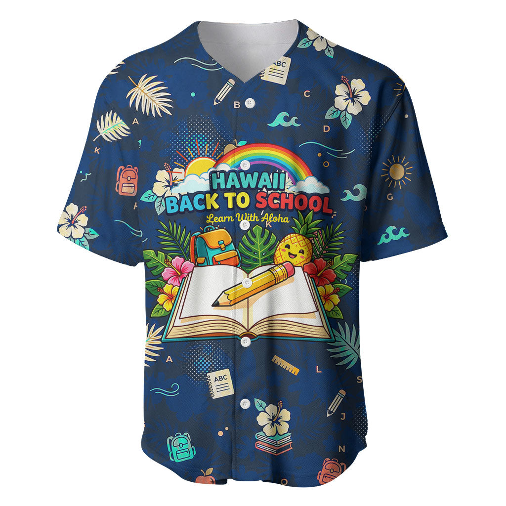 Personalized Hawaii Back To School Aloha Learning Baseball Jersey Retro Rainbow open Notebook with Pineapple and Hibiscus Flowers TS04 Blue - Polynesian Pride