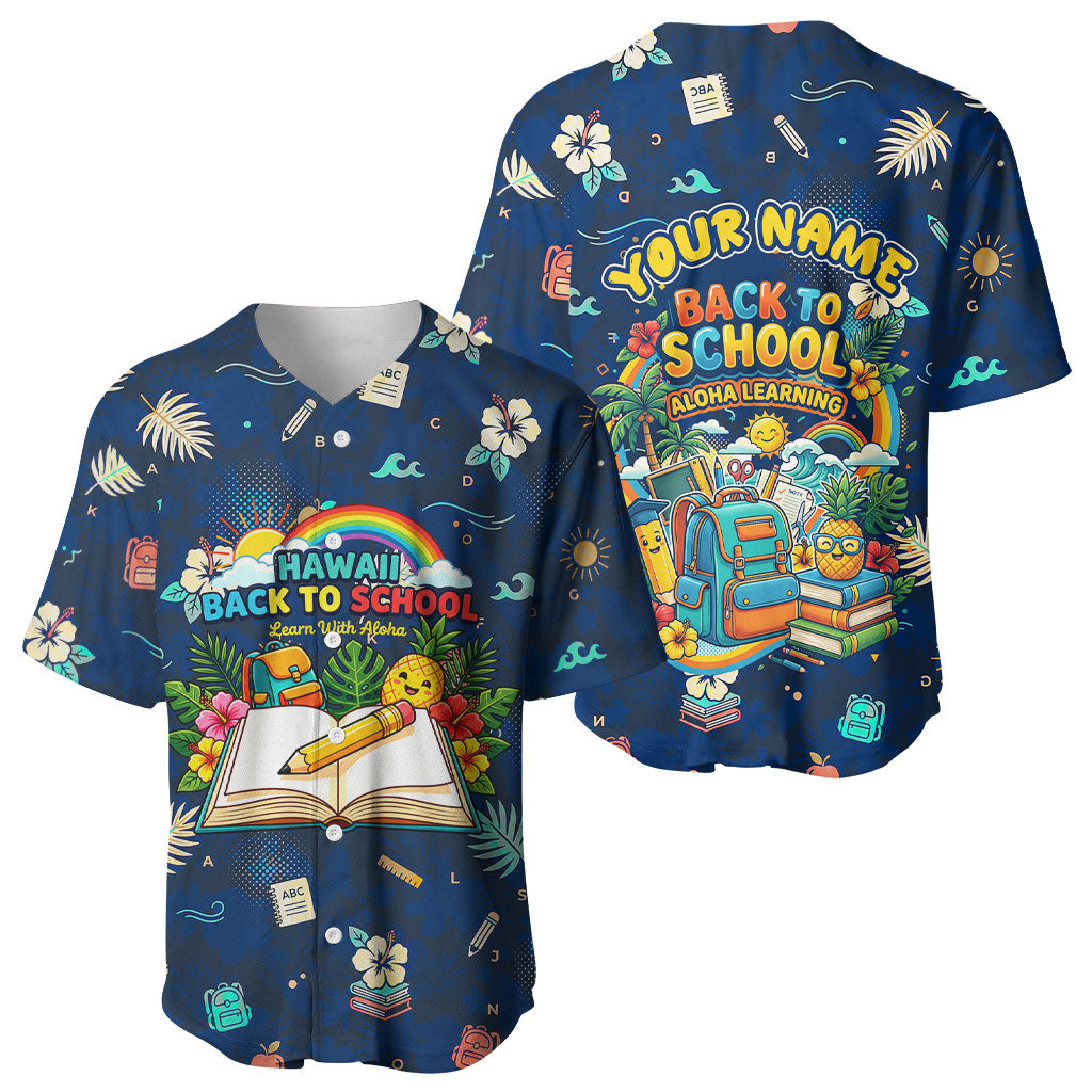 Personalized Hawaii Back To School Aloha Learning Baseball Jersey Retro Rainbow open Notebook with Pineapple and Hibiscus Flowers TS04 - Polynesian Pride