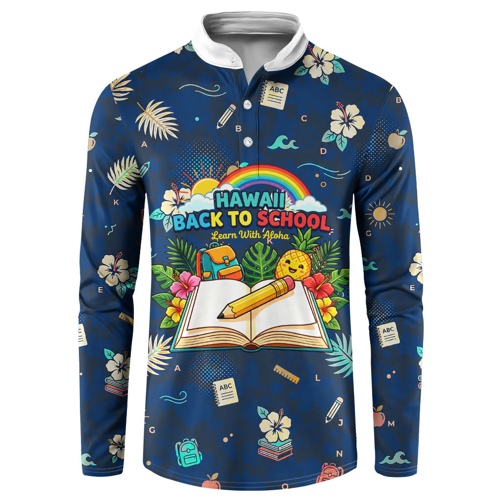 Personalized Hawaii Back To School Aloha Learning Button Sweatshirt Retro Rainbow open Notebook with Pineapple and Hibiscus Flowers TS04 Blue - Polynesian Pride