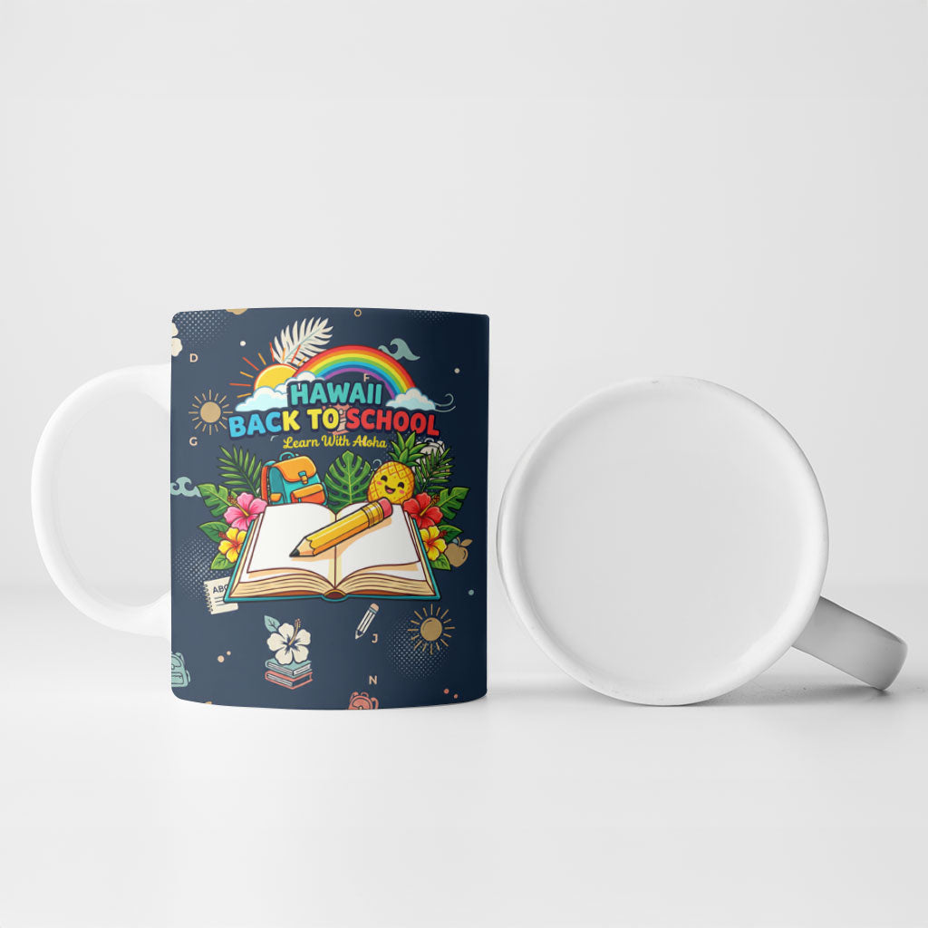 Personalized Hawaii Back To School Aloha Learning Ceramic Mug Retro Rainbow open Notebook with Pineapple and Hibiscus Flowers TS04 - Polynesian Pride