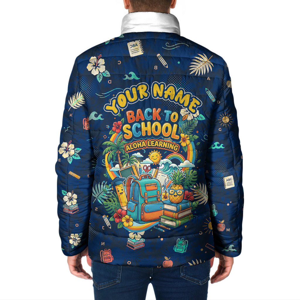 Personalized Hawaii Back To School Aloha Learning Padded Jacket Retro Rainbow open Notebook with Pineapple and Hibiscus Flowers TS04 - Polynesian Pride