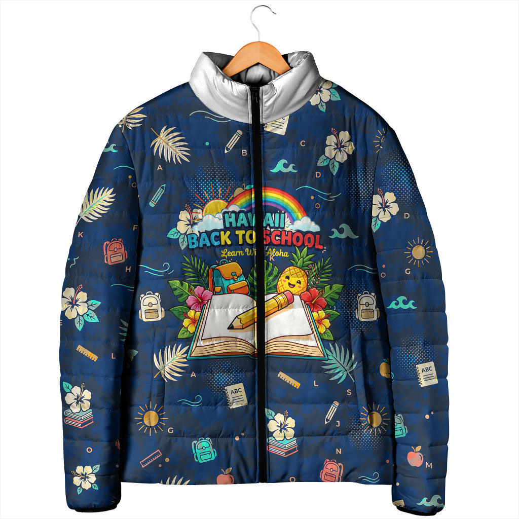 Personalized Hawaii Back To School Aloha Learning Padded Jacket Retro Rainbow open Notebook with Pineapple and Hibiscus Flowers TS04 - Polynesian Pride