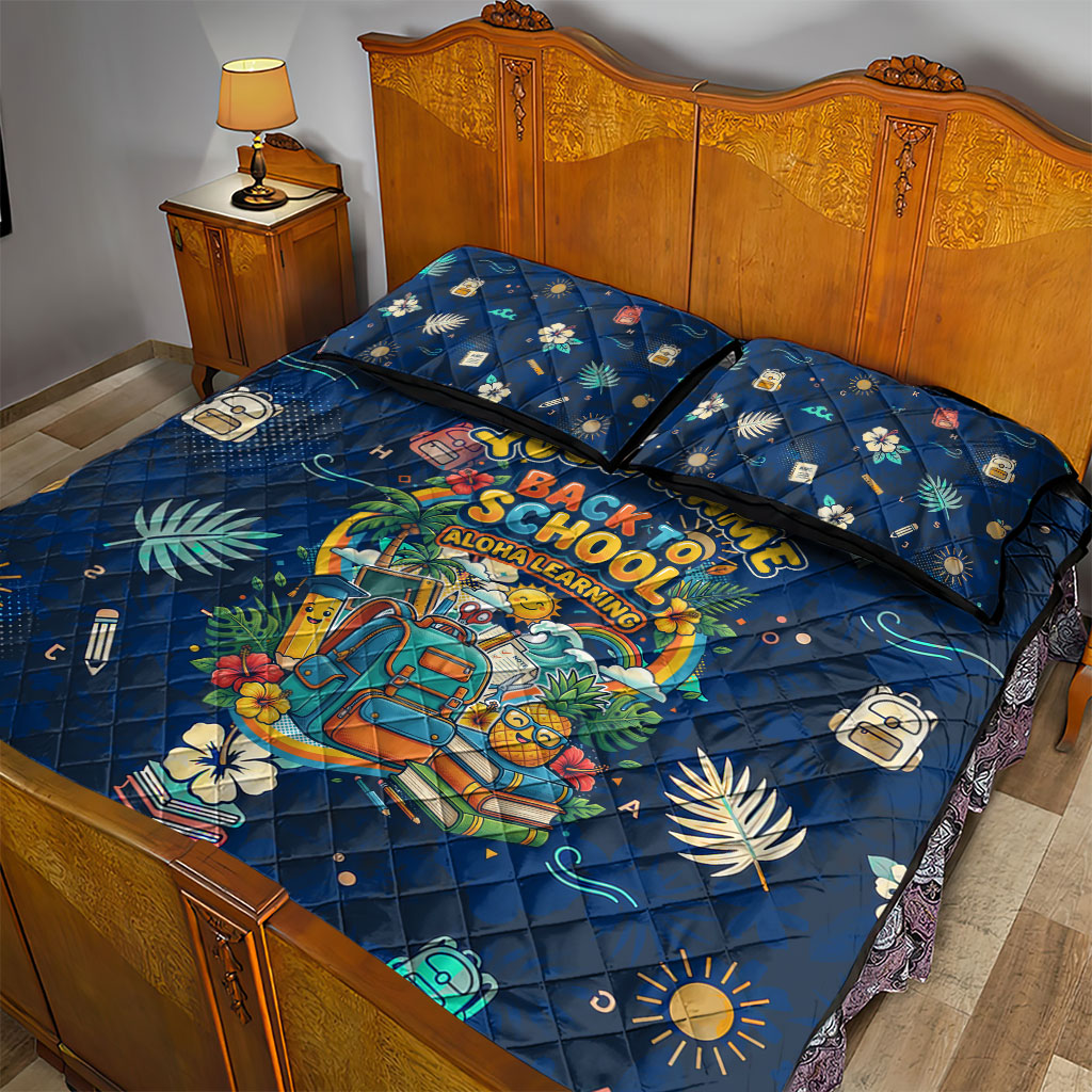 Personalized Hawaii Back To School Aloha Learning Quilt Bed Set Retro Rainbow open Notebook with Pineapple and Hibiscus Flowers TS04 - Polynesian Pride