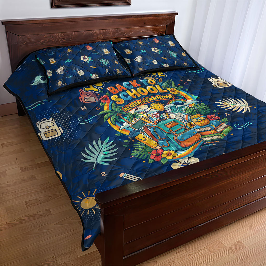 Personalized Hawaii Back To School Aloha Learning Quilt Bed Set Retro Rainbow open Notebook with Pineapple and Hibiscus Flowers TS04 - Polynesian Pride