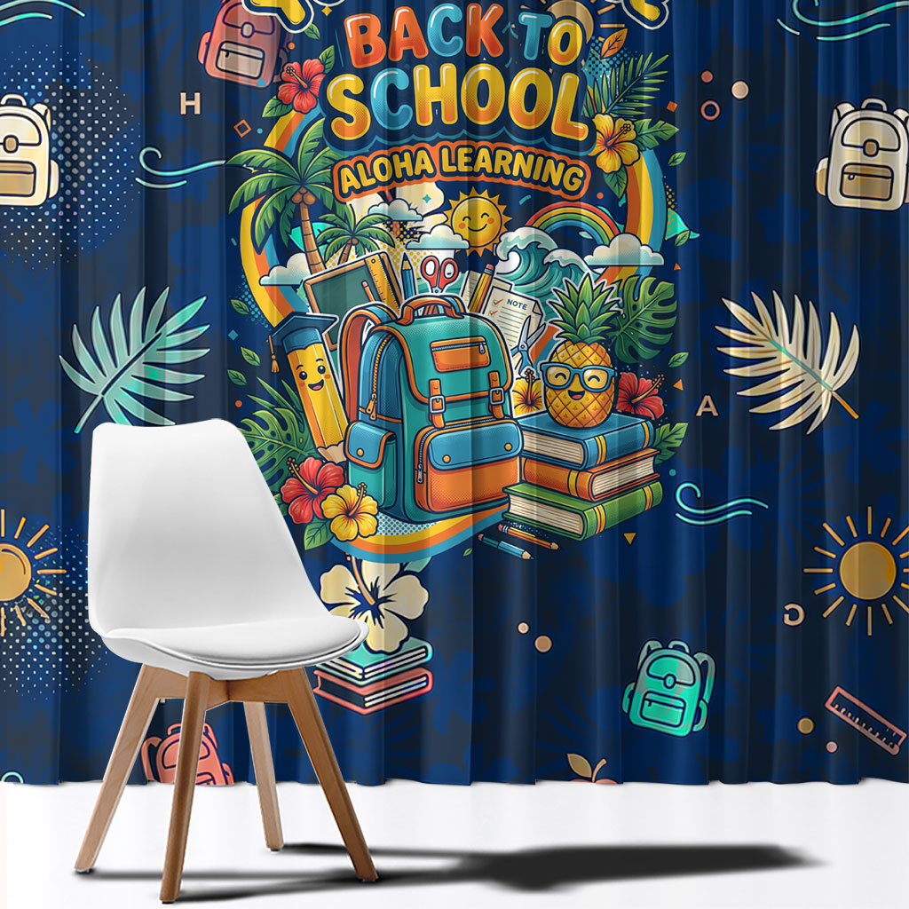 Personalized Hawaii Back To School Aloha Learning Window Curtain Retro Rainbow open Notebook with Pineapple and Hibiscus Flowers TS04 - Polynesian Pride