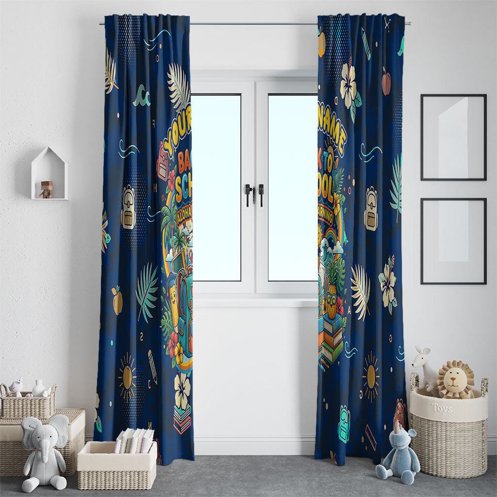 Personalized Hawaii Back To School Aloha Learning Window Curtain Retro Rainbow open Notebook with Pineapple and Hibiscus Flowers TS04 - Polynesian Pride